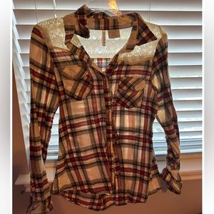 Full tilt plaid cardigan- red, black, and white